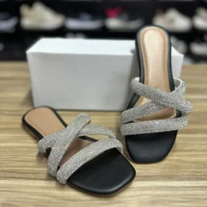 Rasteira Glamour Preto-prata