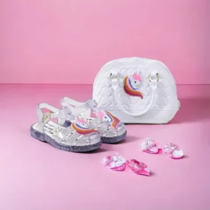 Kit Bolsa e Sandalia Unicornio Branco Baby