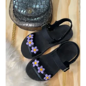 Kit Sandalia + Bolsa Flor Preto